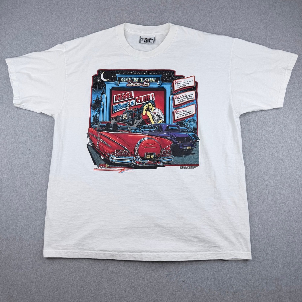 Vintage 1992 Lee Go'N Low Drive-In Rebel Without A Clue T-Shirt XL White USA